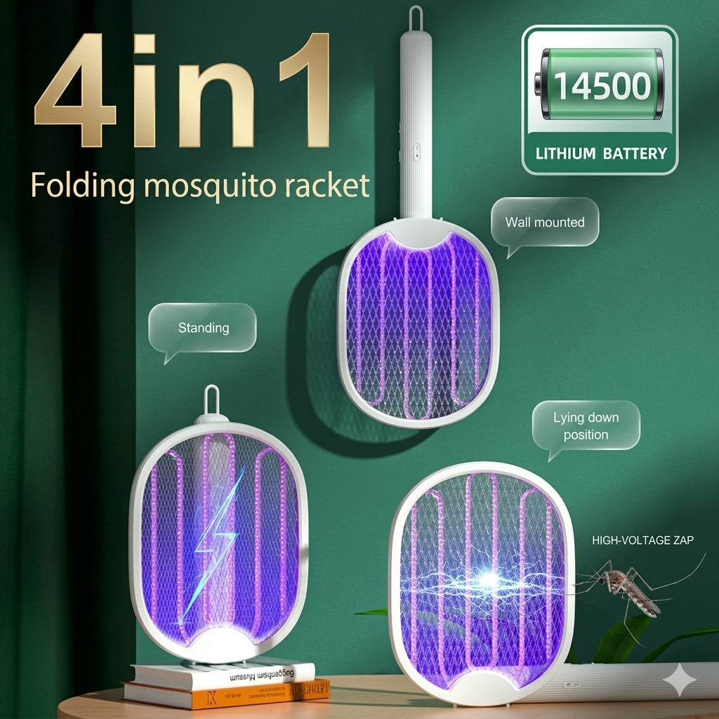Foldable USB Rechargeable Electric Mosquito Killer Racket