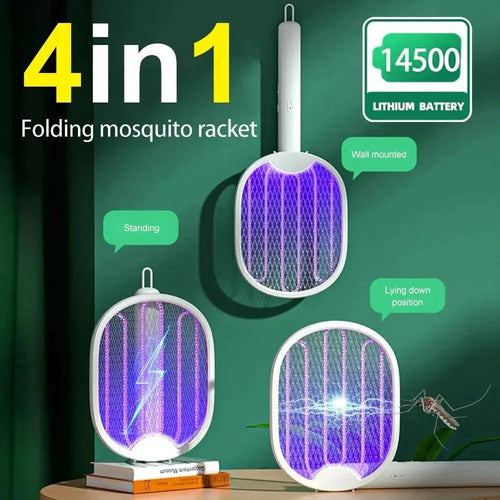Foldable Electric Mosquito Killer Racket - 3000V Bug Zapper with UV Light- USB Rechargeable